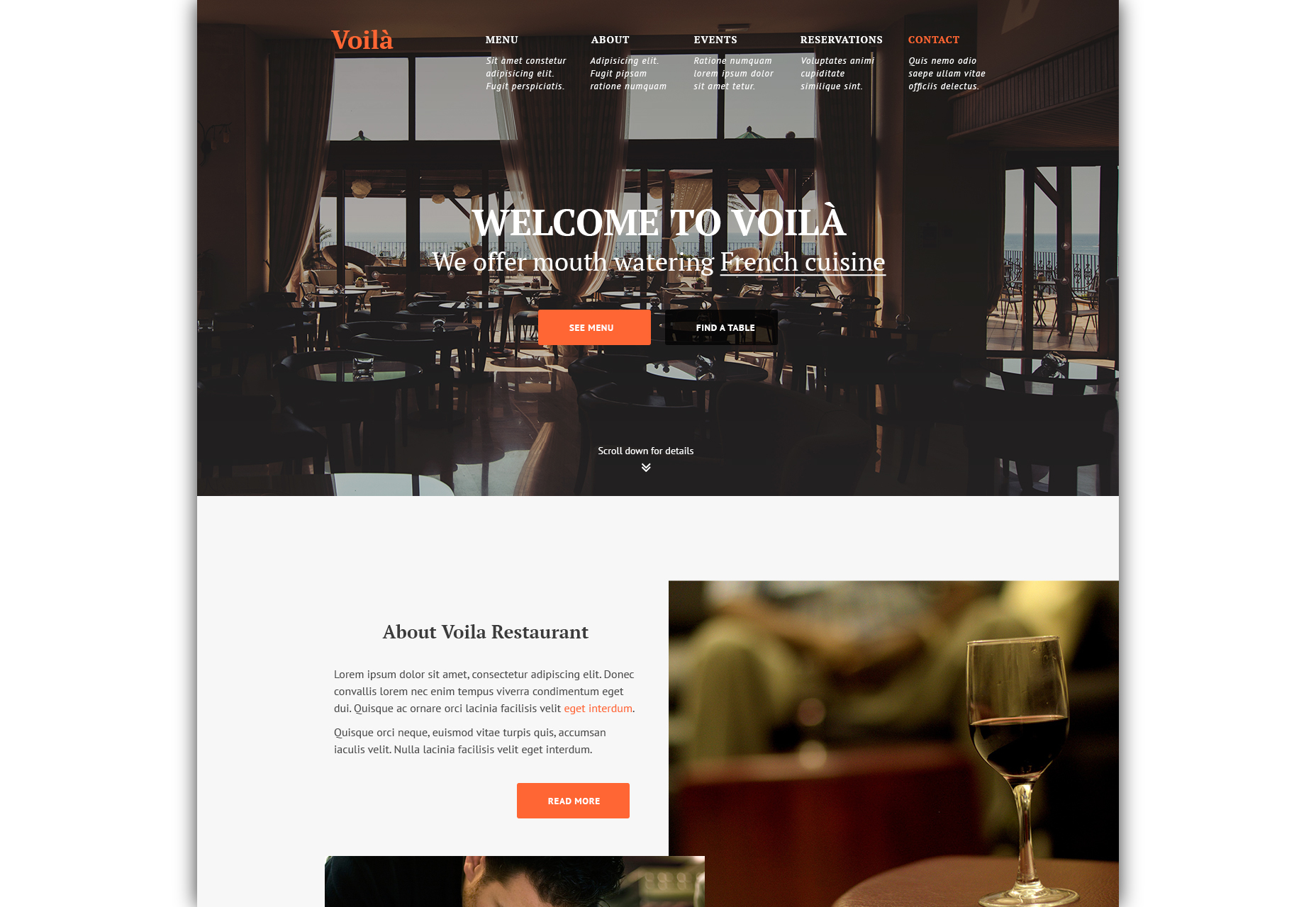 Voila: Restaurant Website PSD Template