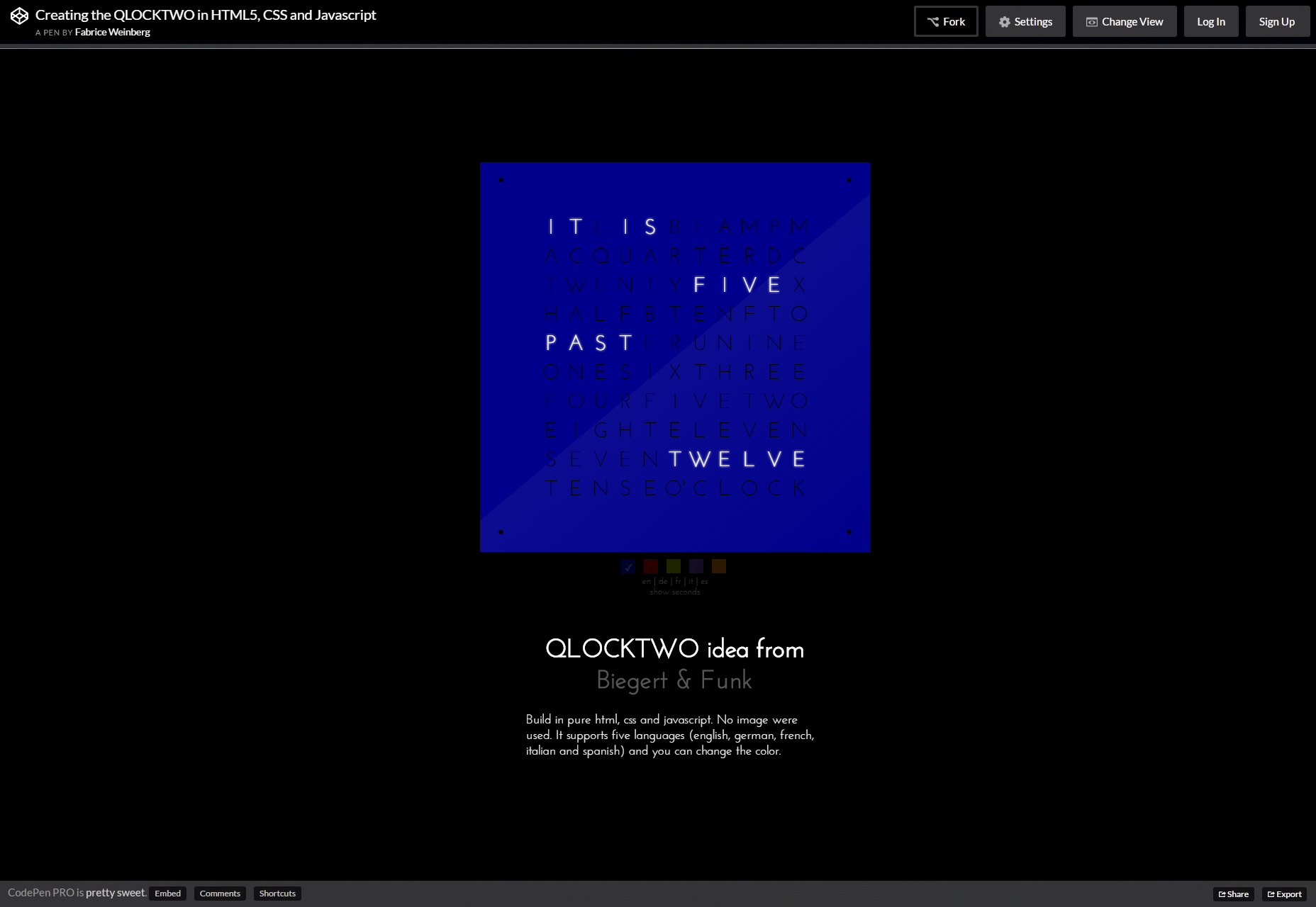 QLOCKTWO: CSS & JS Time-telling Clock