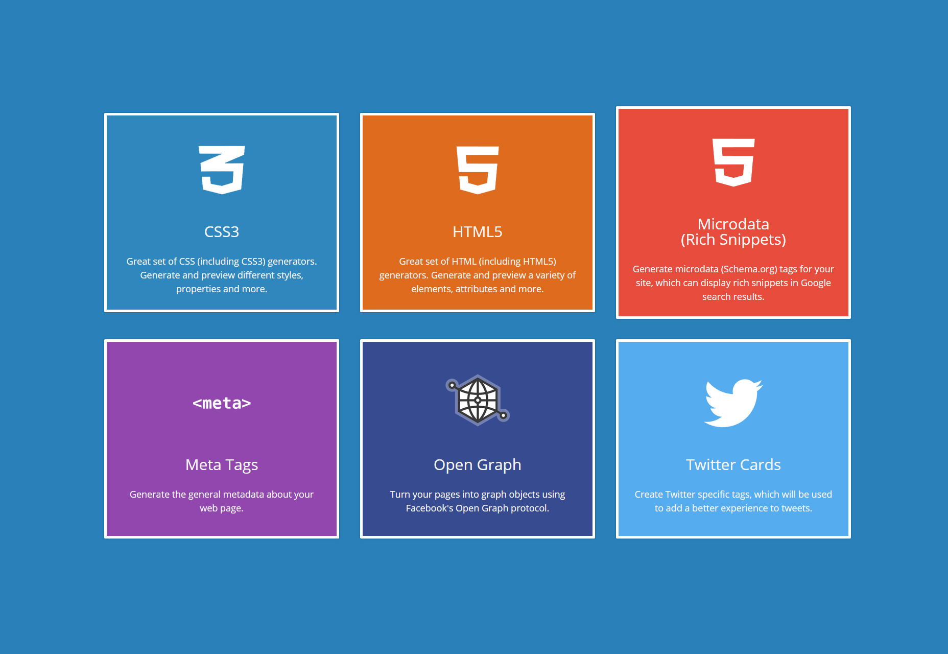 CSS3, HTML5, Microdata, Open Graph and Twitter Code Generators